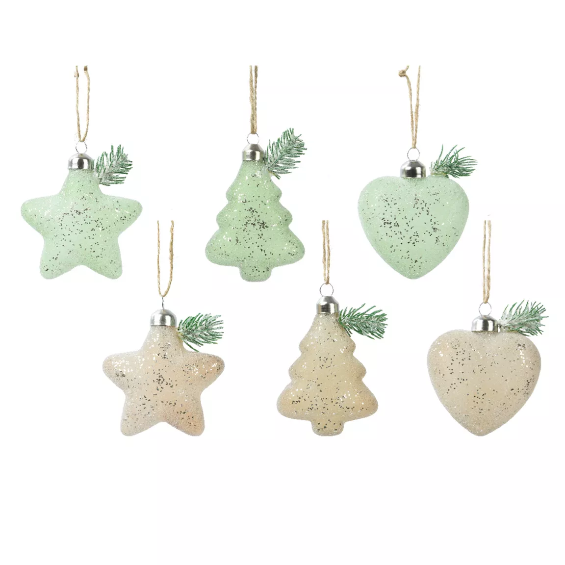 Lot de 12 suspensions de Noël en verre (H10 cm) Saint-Moritz Pailletées