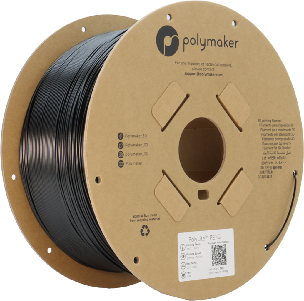 Polymaker  PolyLite PETG Schwarz, 1,75 mm / 3000 g    Großartiges Allround-Filament für den täglichen Druck in Schwarz
