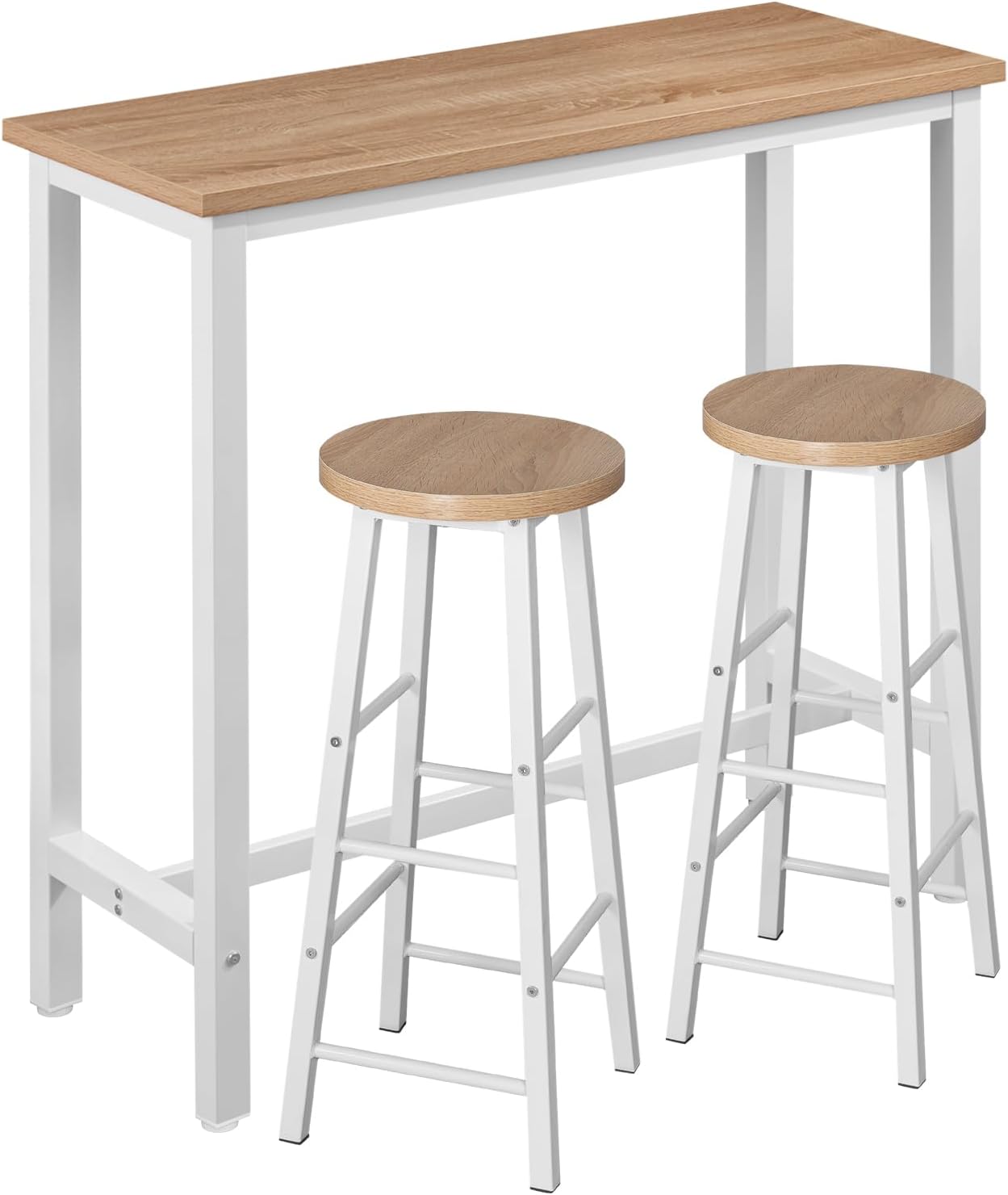 WOLTU Bartisch Set mit 2 Barhockern, 3-teilige Essgruppe mit Küchenstühlen, Esstisch & 2 Hockern aus Metall & Holz für Küchen Wohnzimmer, Hell Eiche