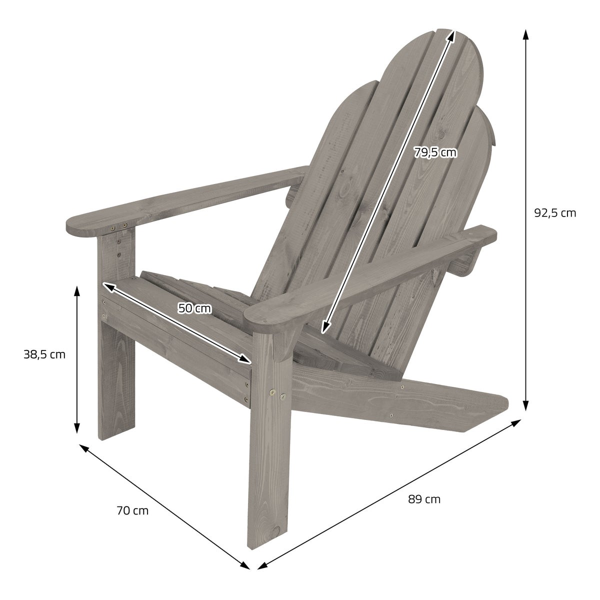 ML-Design Adirondack stoel van massief dennenhout, 92,5x70x89 cm, grijs, tuinstoel met rugleuning en armleuningen, ergonomische houten stoel, weerbestendige tuinfauteuil, relaxstoel voor balkon, tuin, strand