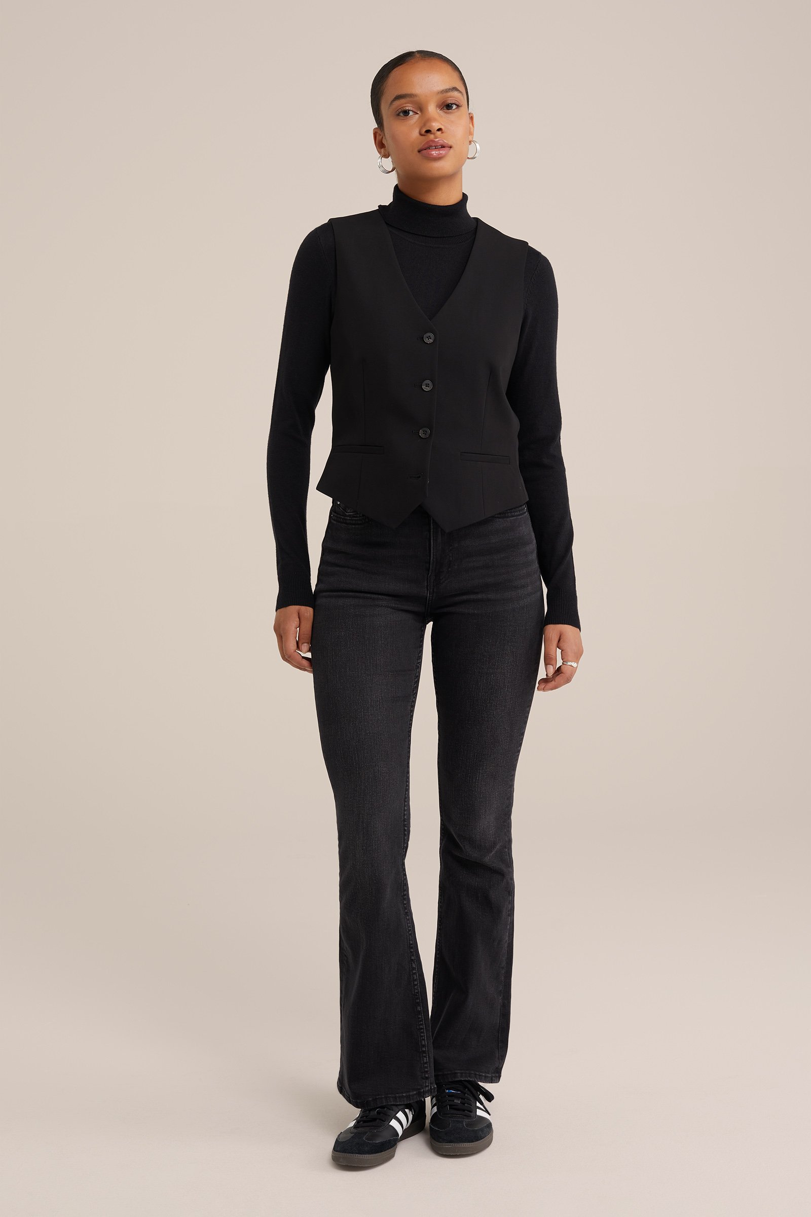 high rise flared jeans met stretch Blue Ridge Zwart