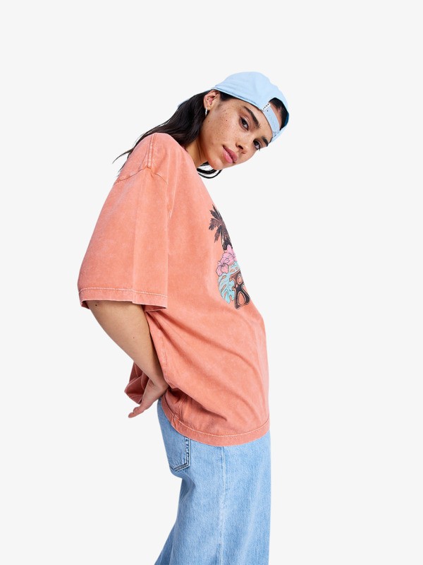Talloversize Washed T-Shirt à manches courtes Orange Femme