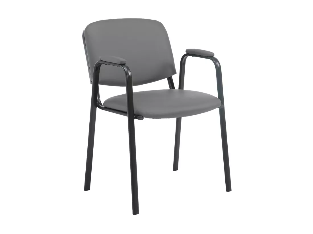Chaise de conférence - Similicuir & Métal noir mat - Gris - Ken Pro