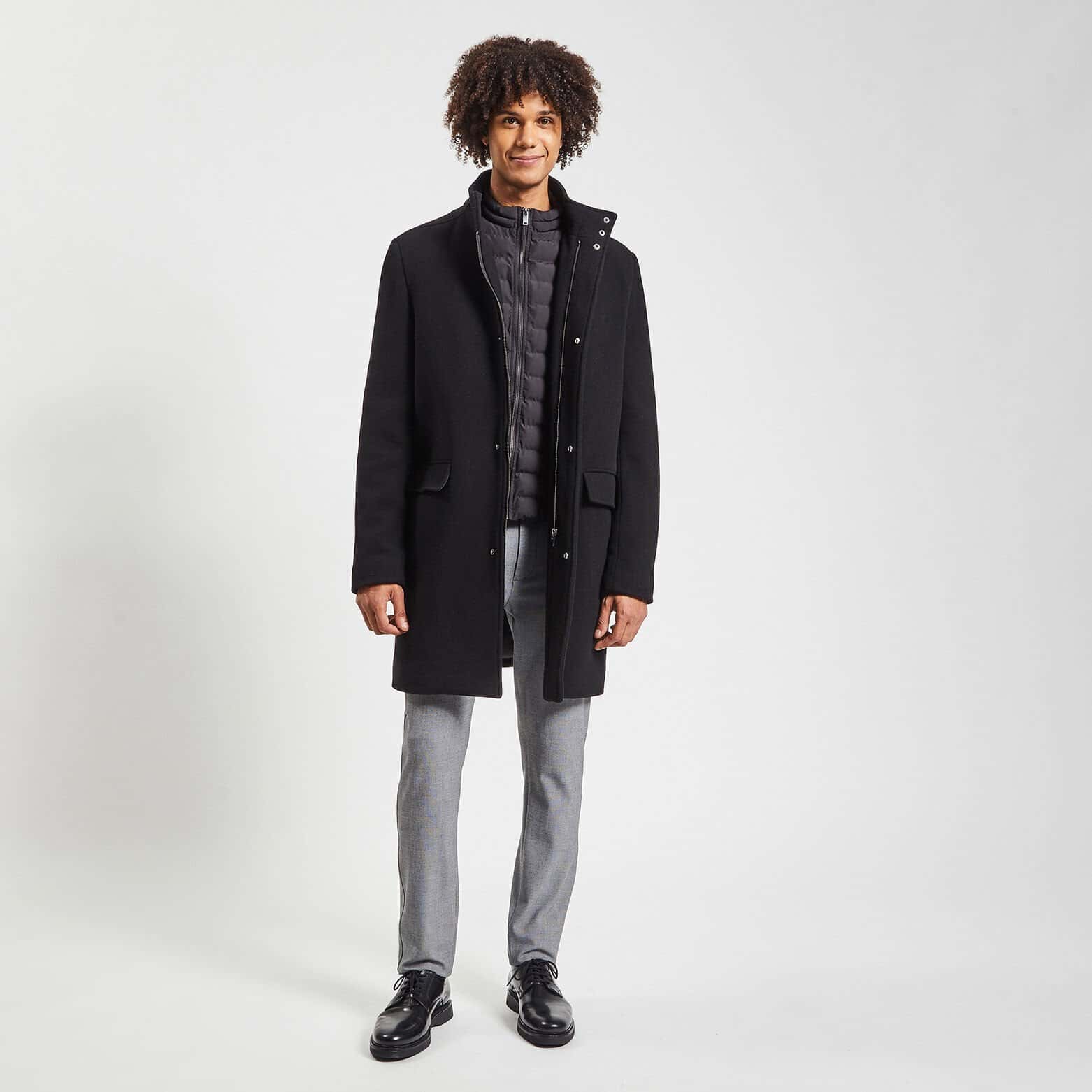 Manteau en laine col montant Noir