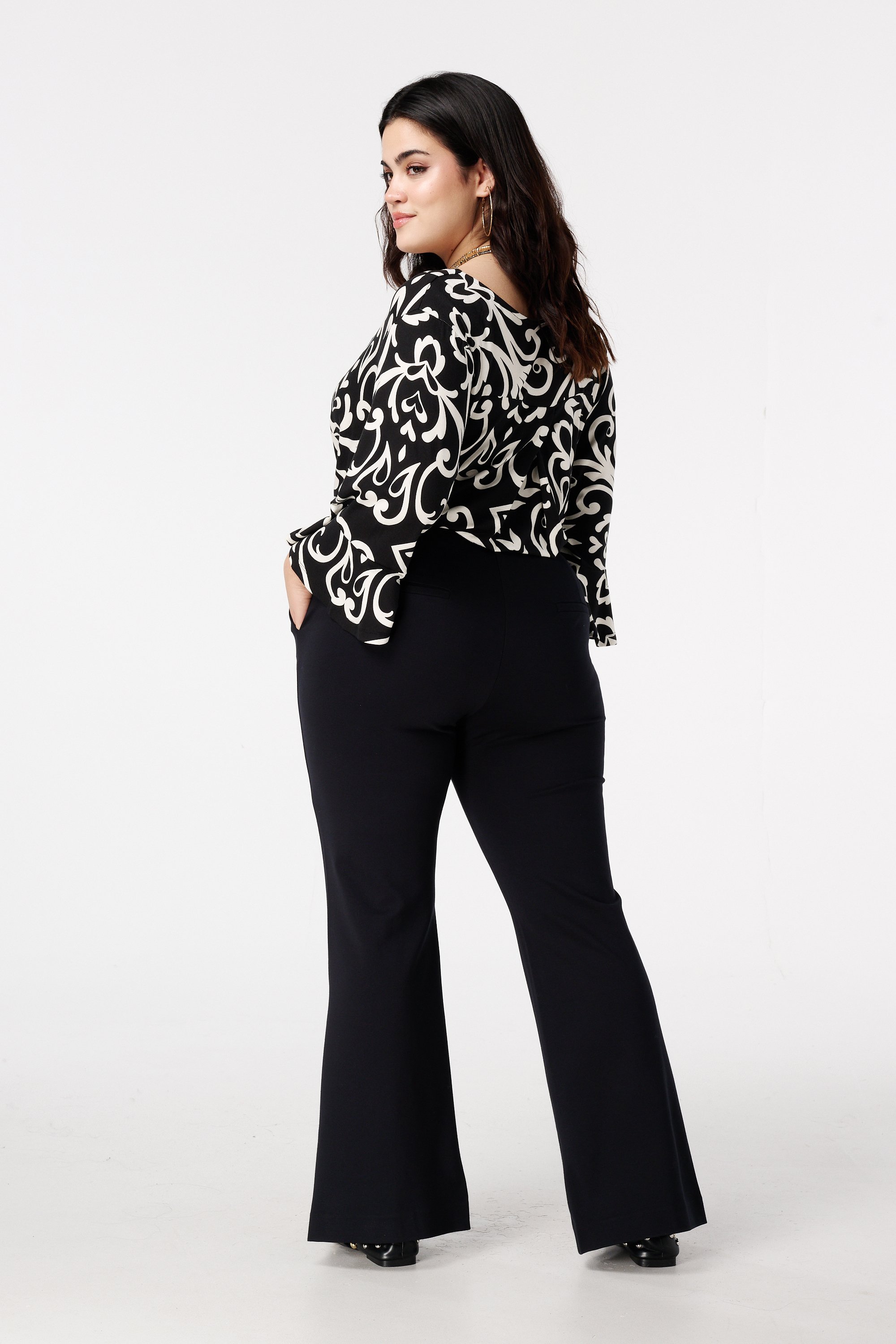 Flared pantalon met split Zwart
