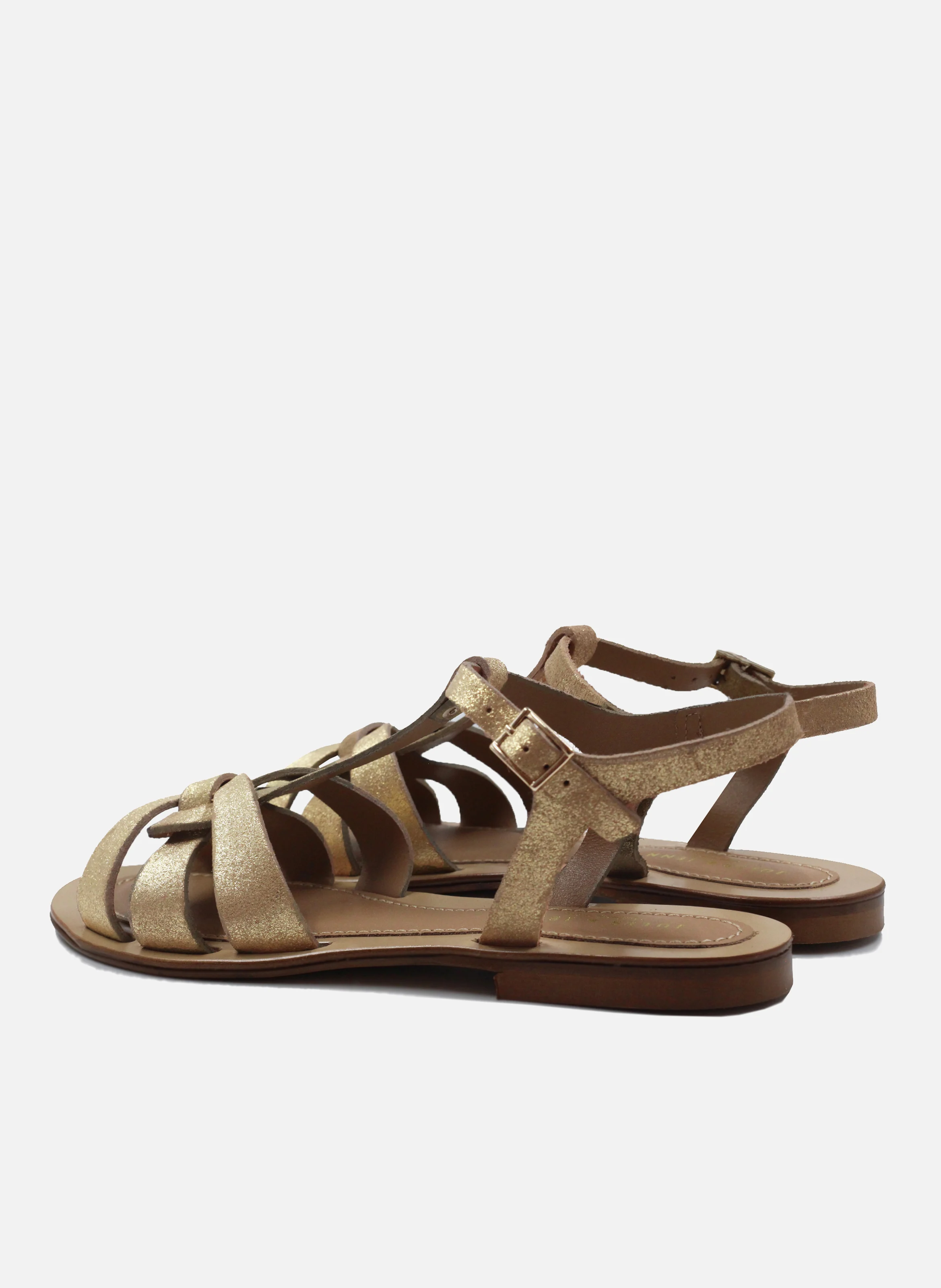 Sandales plates croisées cuir métalisé | Doré