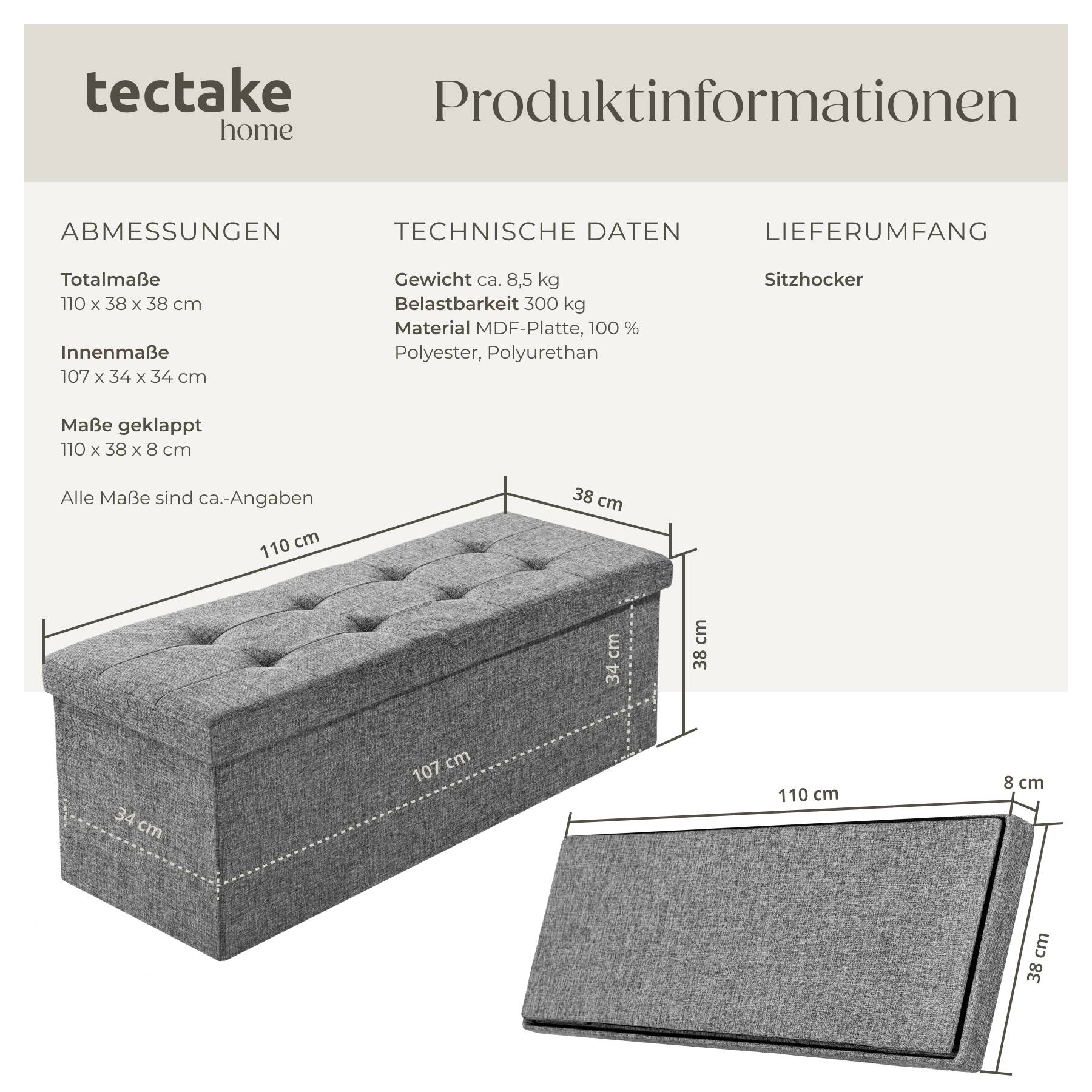 Sitzhocker mit Stauraum