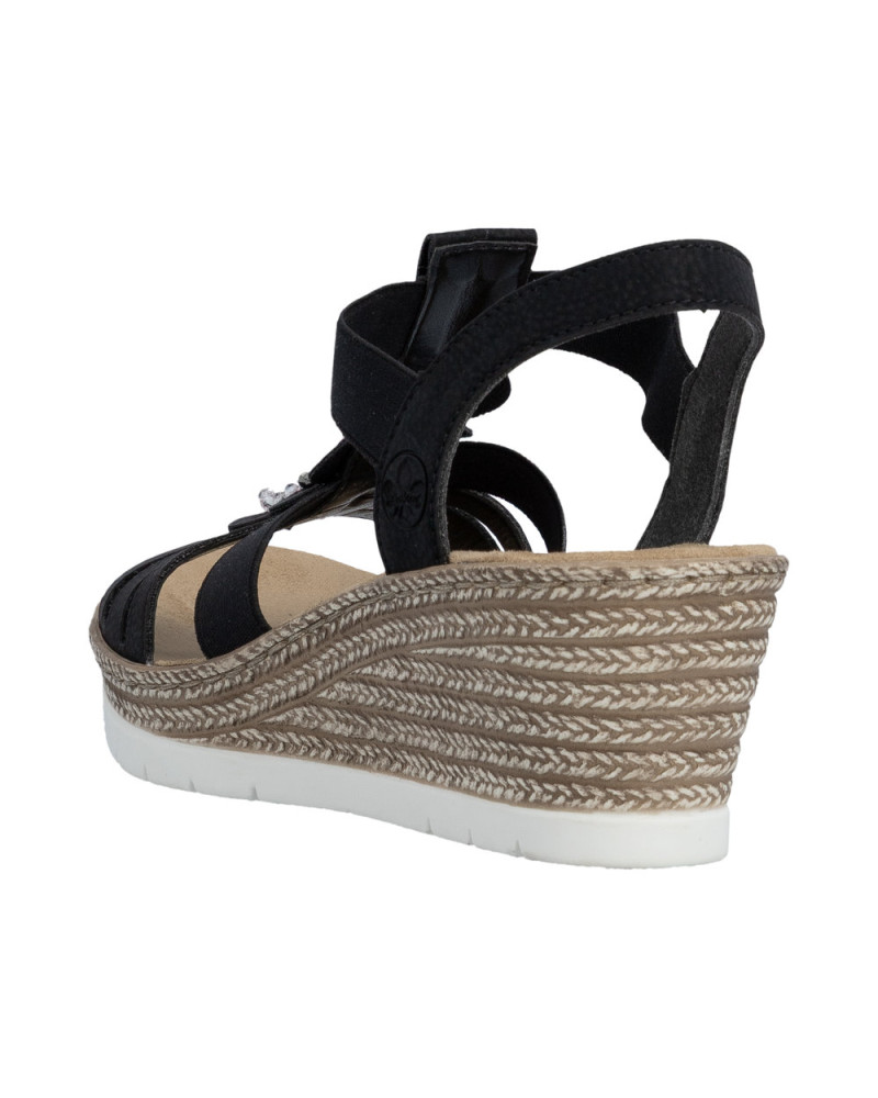 Rieker sandal kilehæl - sort