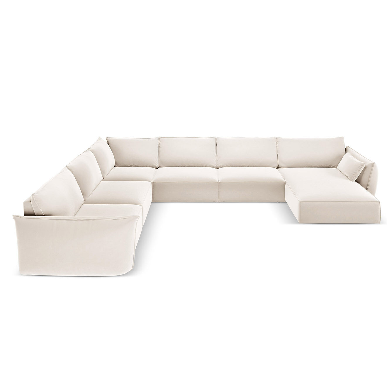 Mazzini Sofas Canapé d'angle Panoramique gauche Velours Vanda 8 Places beige clair - 384x284x85 cm