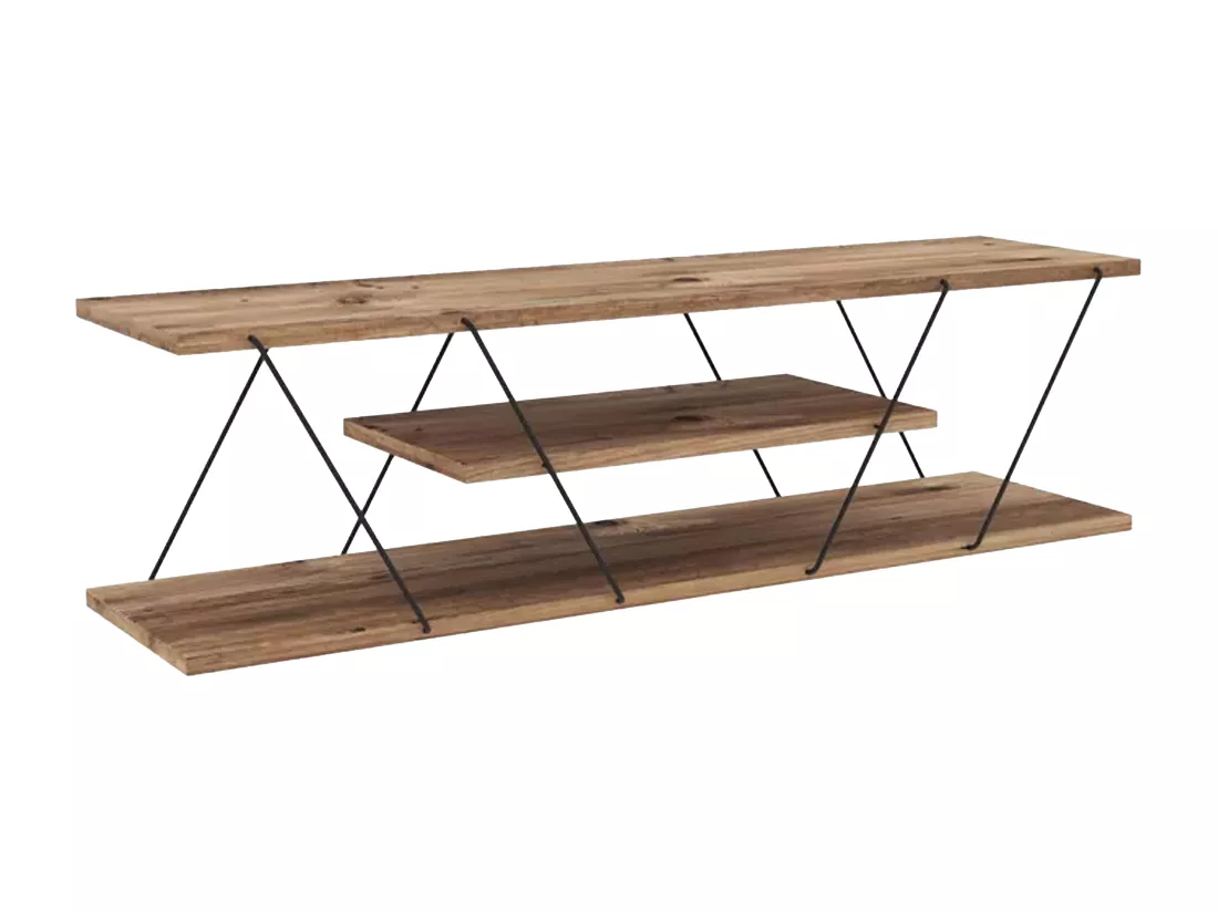 Meuble TV avec 1 étagère - Naturel et noir - DELORY