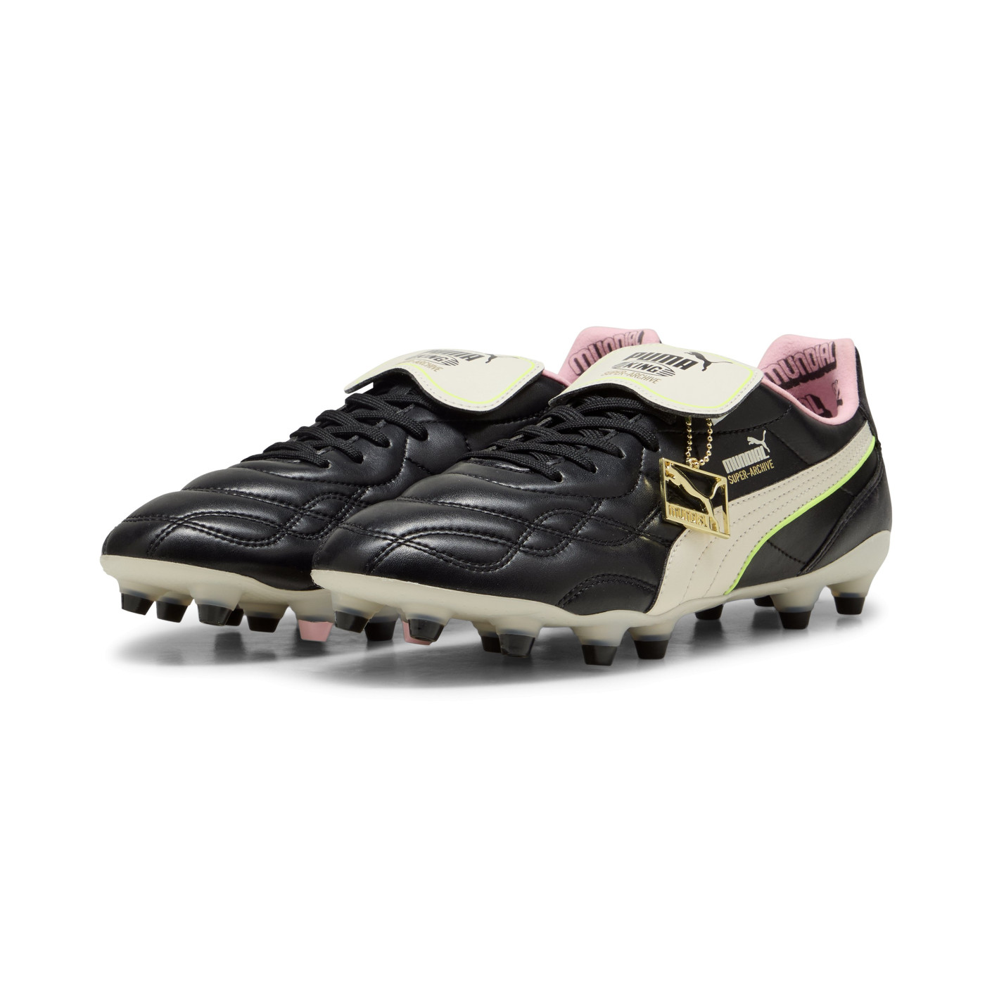 PUMA King Top X Mundial Gras / Kunstgras Voetbalschoenen (MG) Zwart Wit Roze Groen