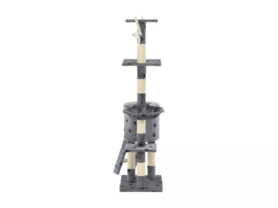Arbre à chat avec griffoir en sisal 138 cm Gris Motif de pattes