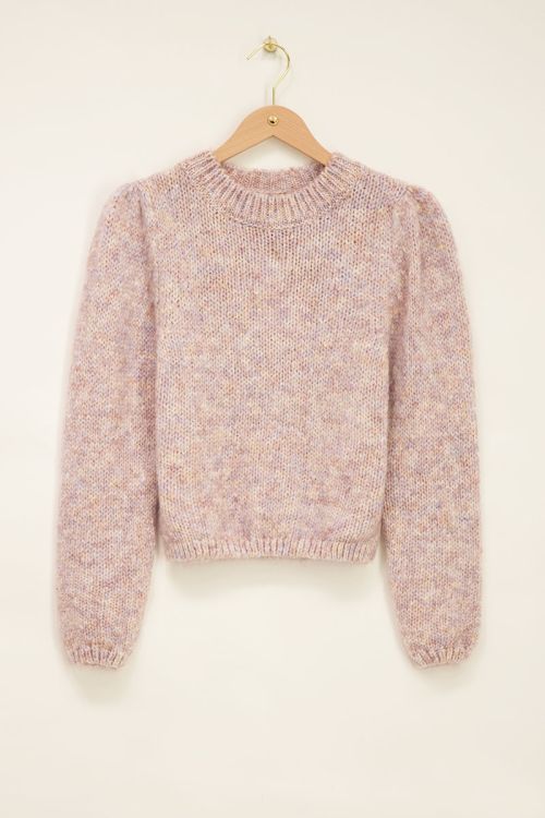 Beige gebreide trui met kleurenmelange