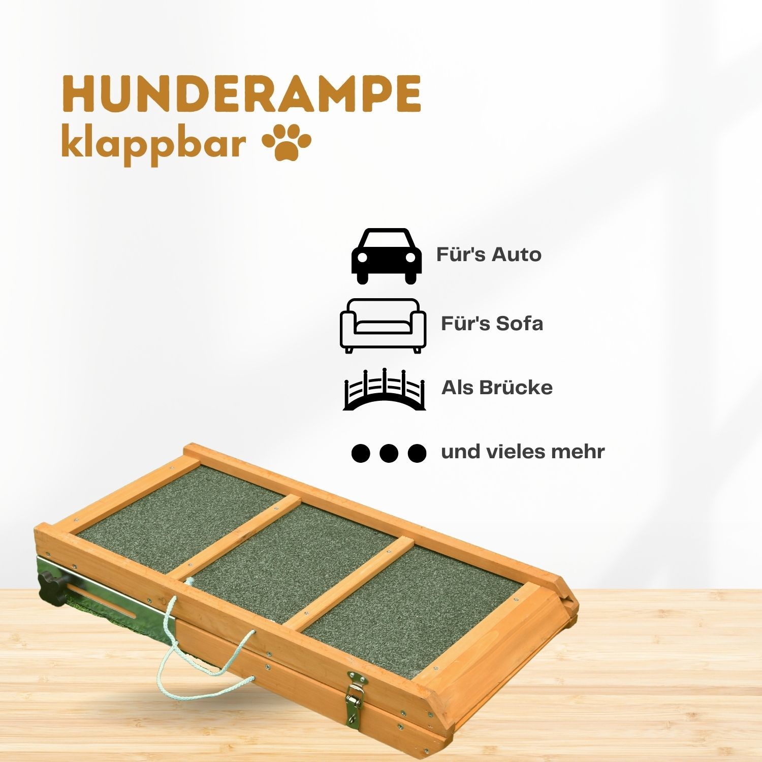 Coemo Hunde Rampe klappbar Aufstiegshilfe für Haustiere - Anti-Rutsch-Belag