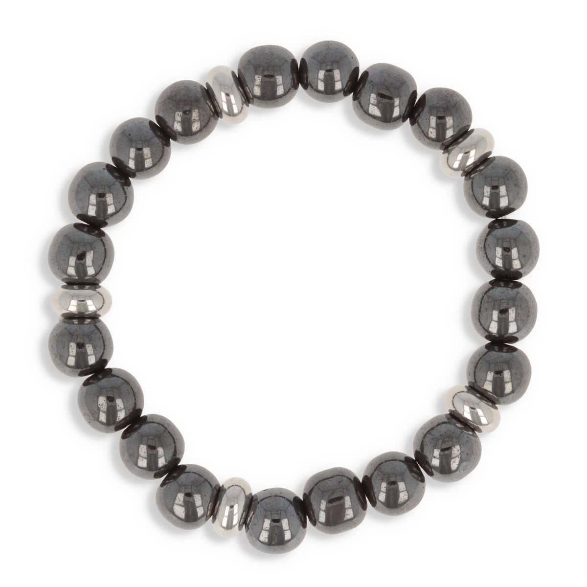 Bracelet élastique 60MM en pierre naturelle hématite et séparation en acier