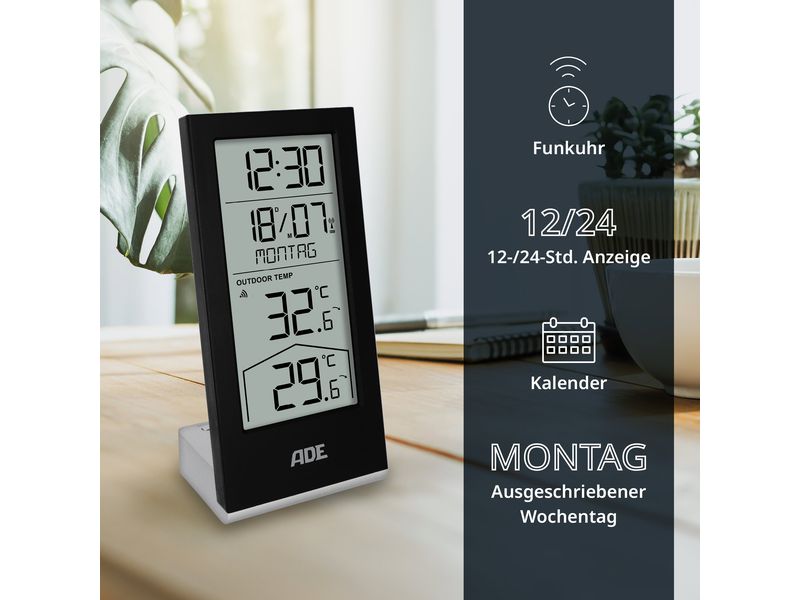 ADE Wetterstation mit Funk-Aussensensor Schwarz Wetterstation mit Funk-Aussensensor