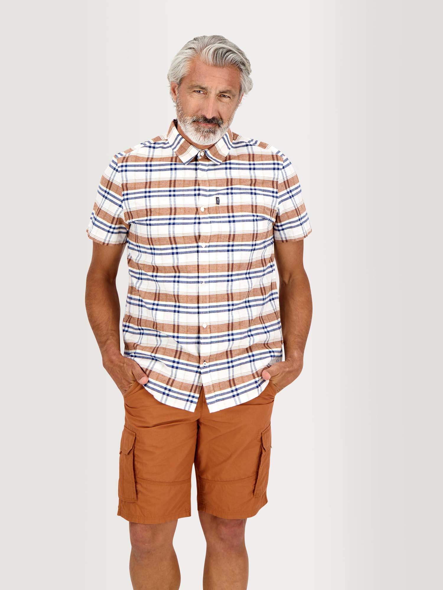Chemise Homme A Carreaux Manches Courtes Beige