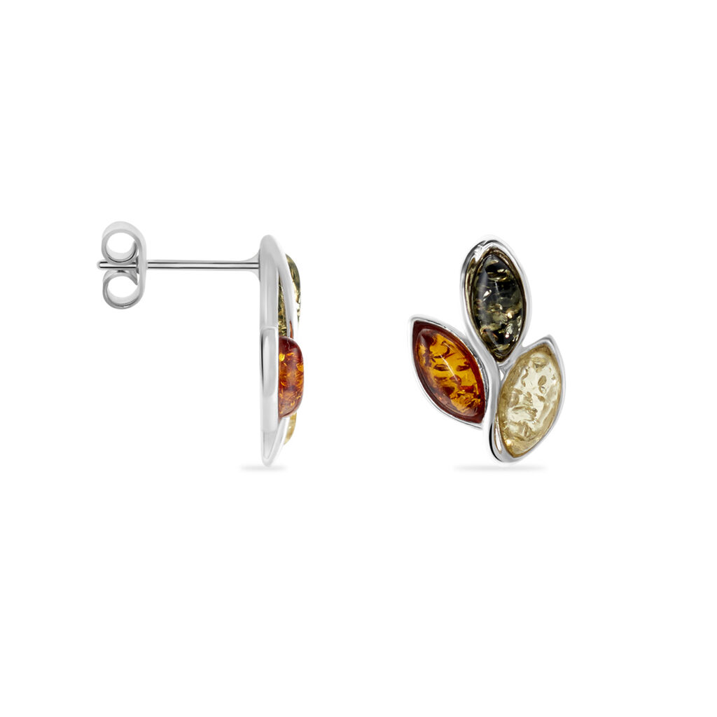 Boucles D'oreilles Puces Argent Blanc Claudetteae Ambres