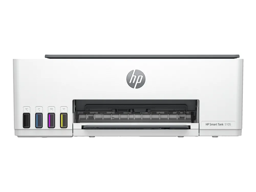 HP Smart Tank 5105 All-in-One - Multifunktionsprinter - farve - blækprinter - kan genopfyldes - Legal (216 x 356 mm) (original) - A4/Legal (medie) - op til 10 spm (kopiering) - op til 12 spm (udskriver) - 100 ark - USB 2.0, Wi-Fi(n), Bluetooth - lys