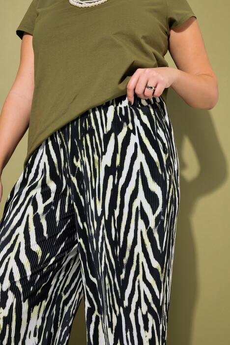 Hose, Wide Legs, High Waist, Plissee, Animalmuster, schwarz