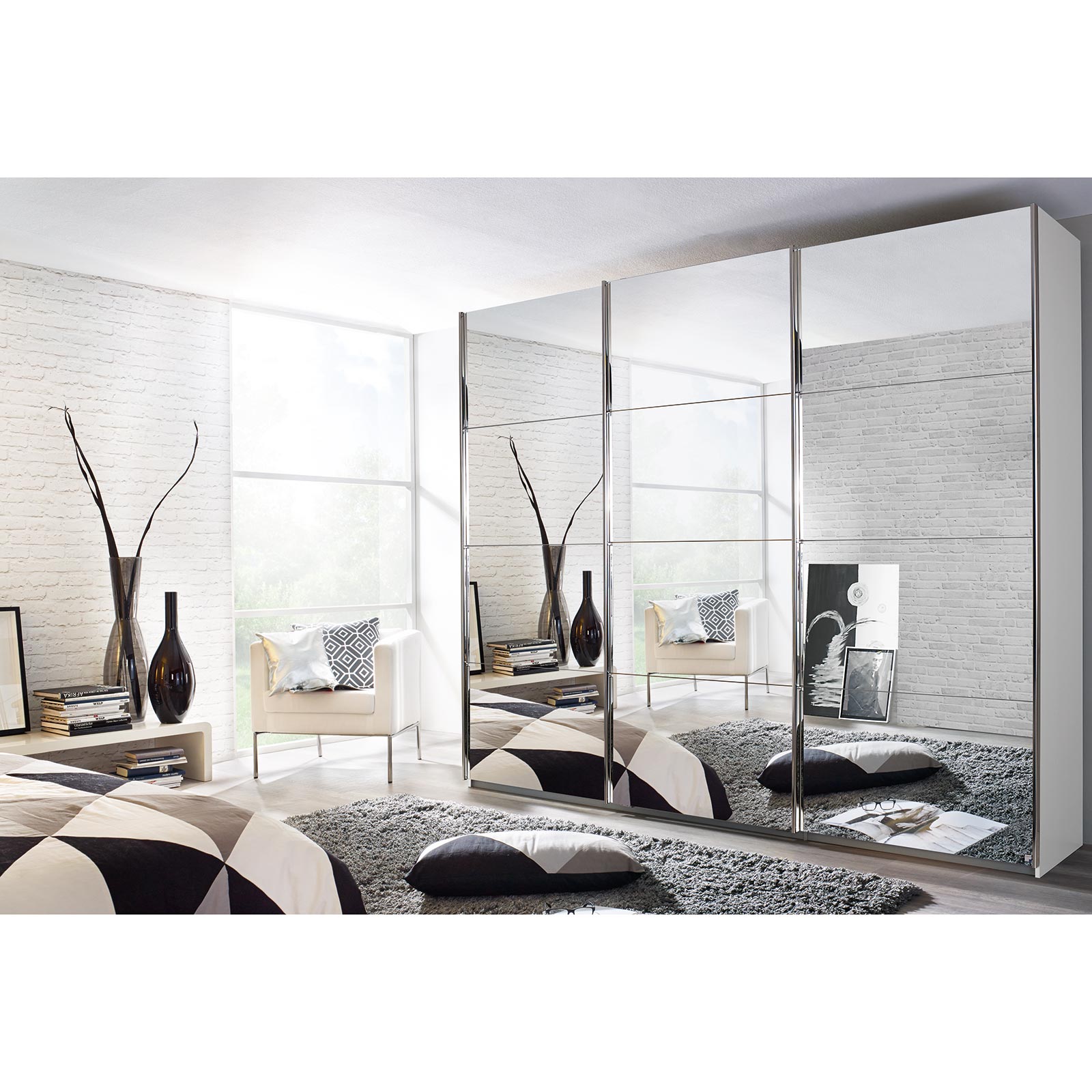 Schwebetürenschrank - alpinweiß - 3 Spiegeltüren - 271x229 cm