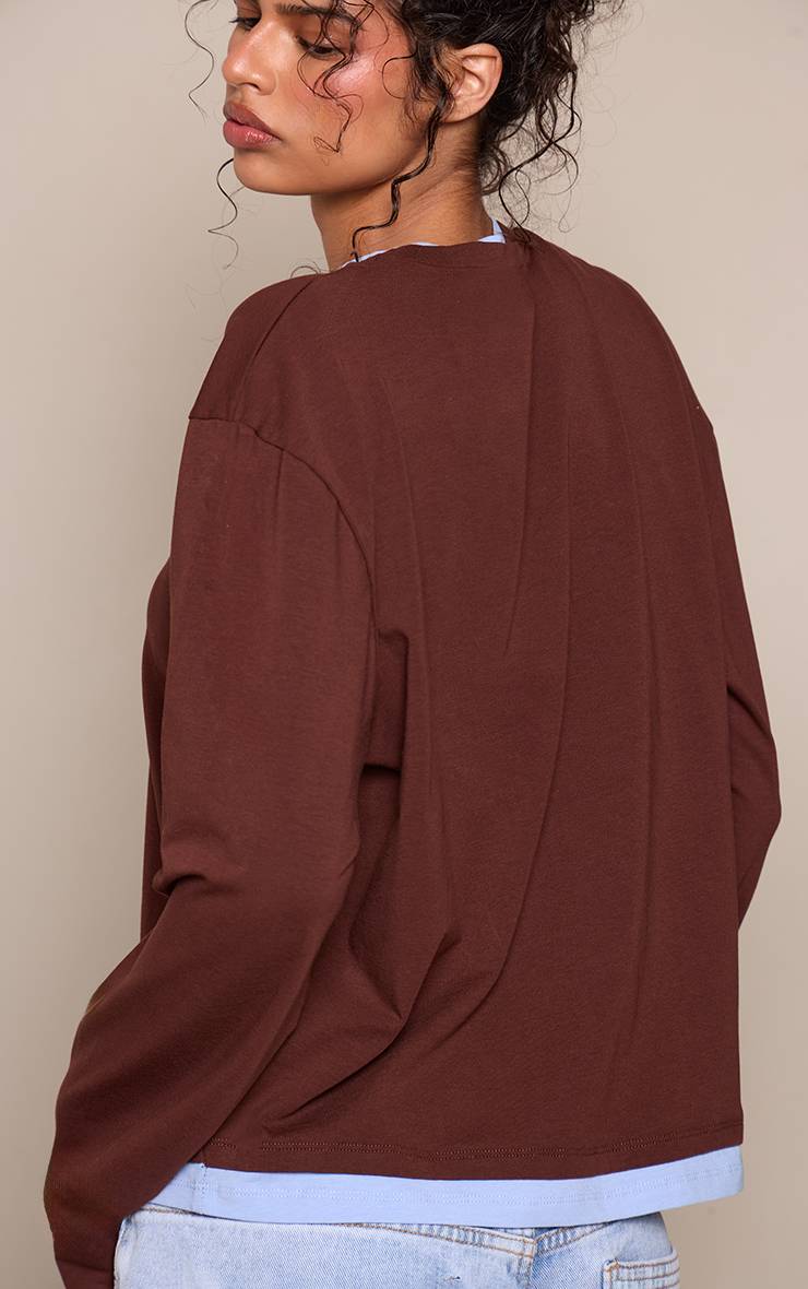Chocolat T-shirt Manches Longues À Détail Double Épaisseur
