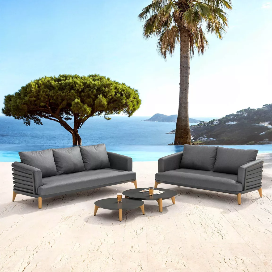 Salon de jardin aluminium 5 places 4 pcs Monte Carlo Gris anthracite