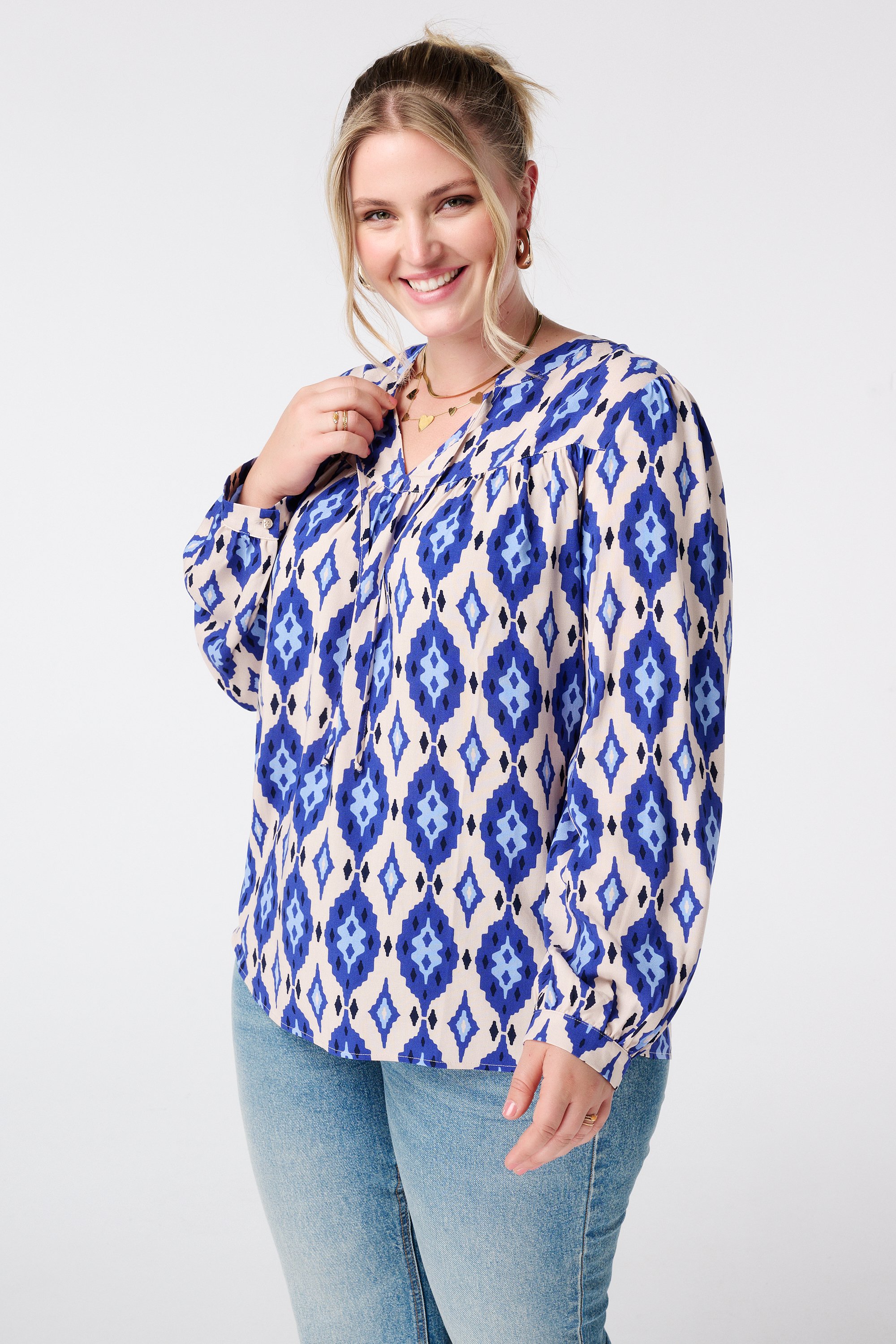 Blouse met print en klosjes Multi blue