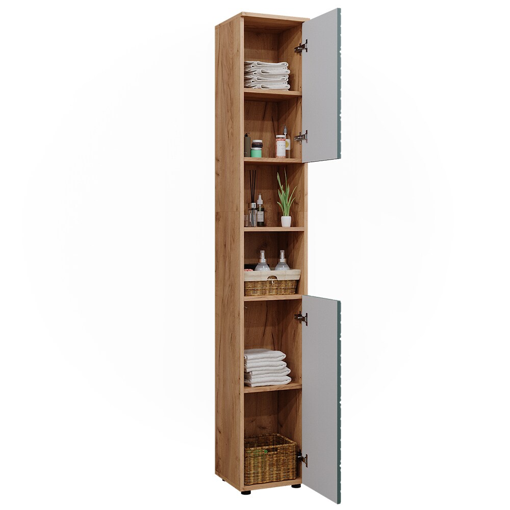 Vicco Hochschrank Irma Eiche Grün 30 x 192 cm Badezimmer