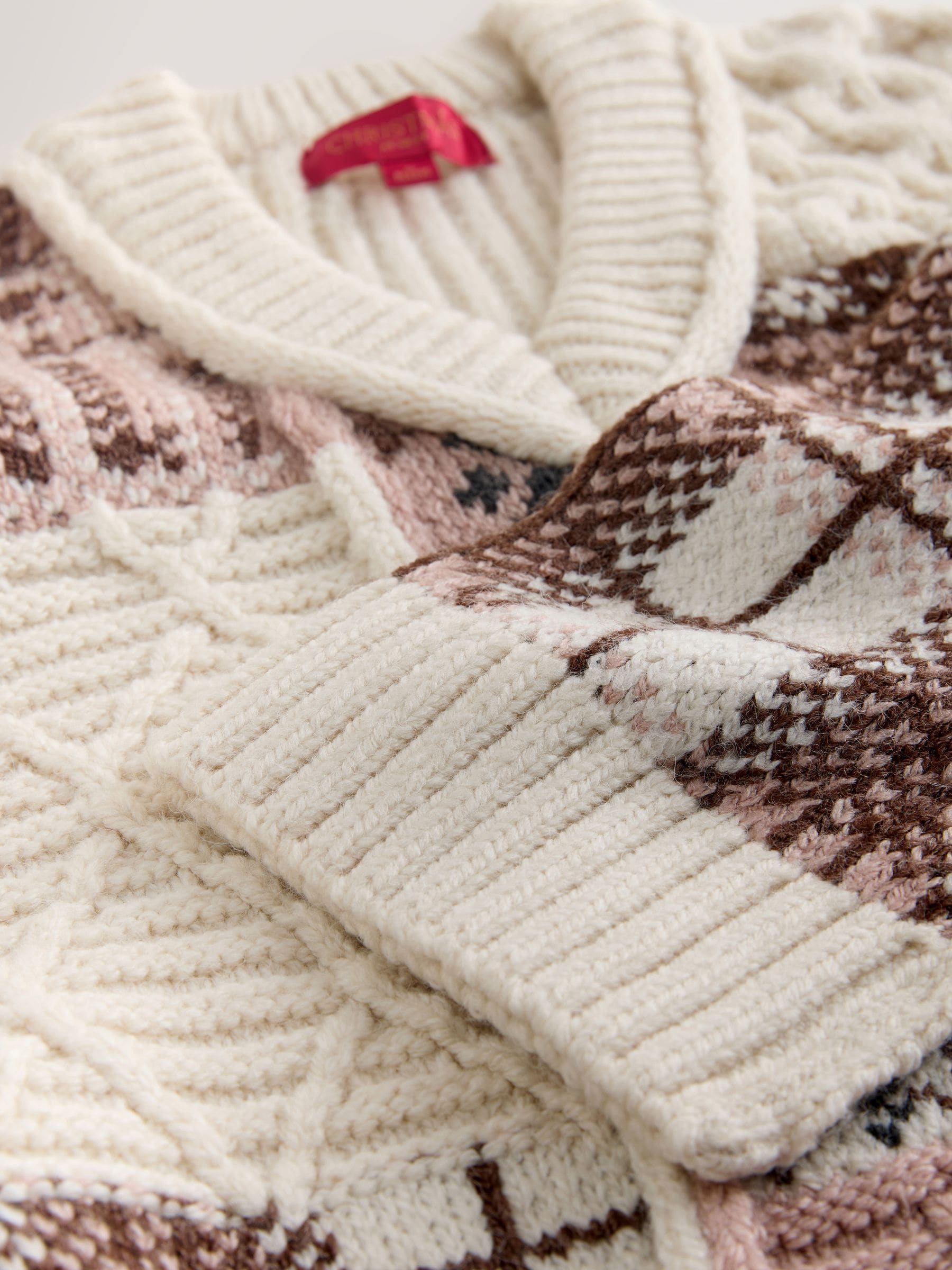 Naturel V-hals met patches - Kersttrui