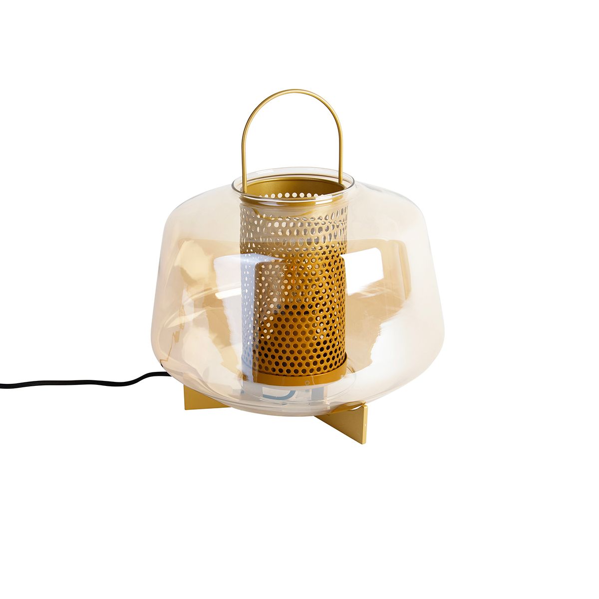 Art deco tafellamp goud met amber glas 30 cm - Kevin
