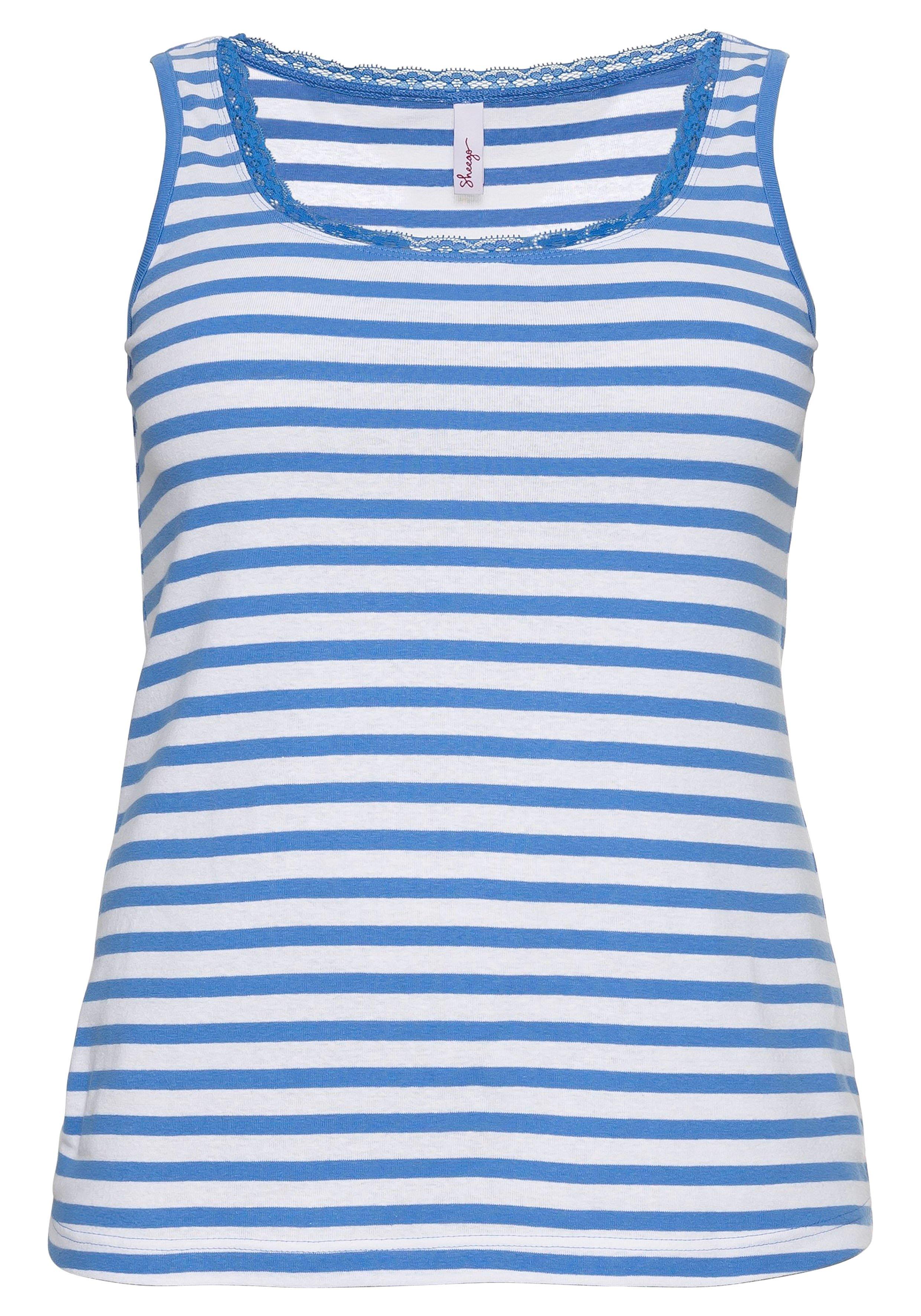 Tanktop mit Ringeln und Spitze am Ausschnitt