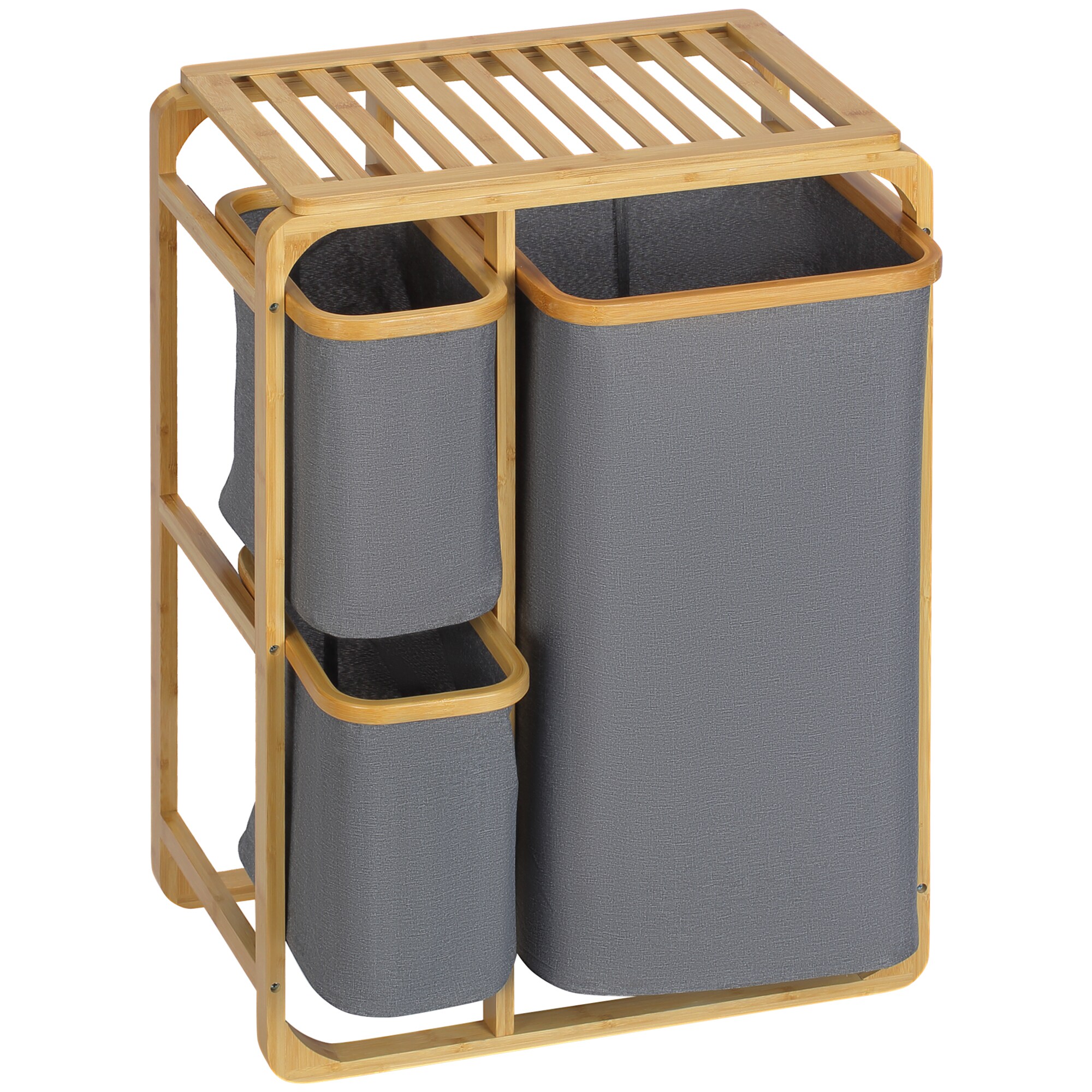 HOMCOM Wäschekorb mit 3 abnehmbaren Wäschesacke grau, natur 50L x 32B x 69,7H cm