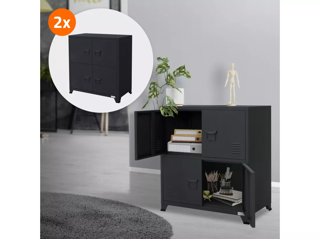 Lot de 2 armoires de bureau classement avec étagères anthracite 75x40x80,5 cm