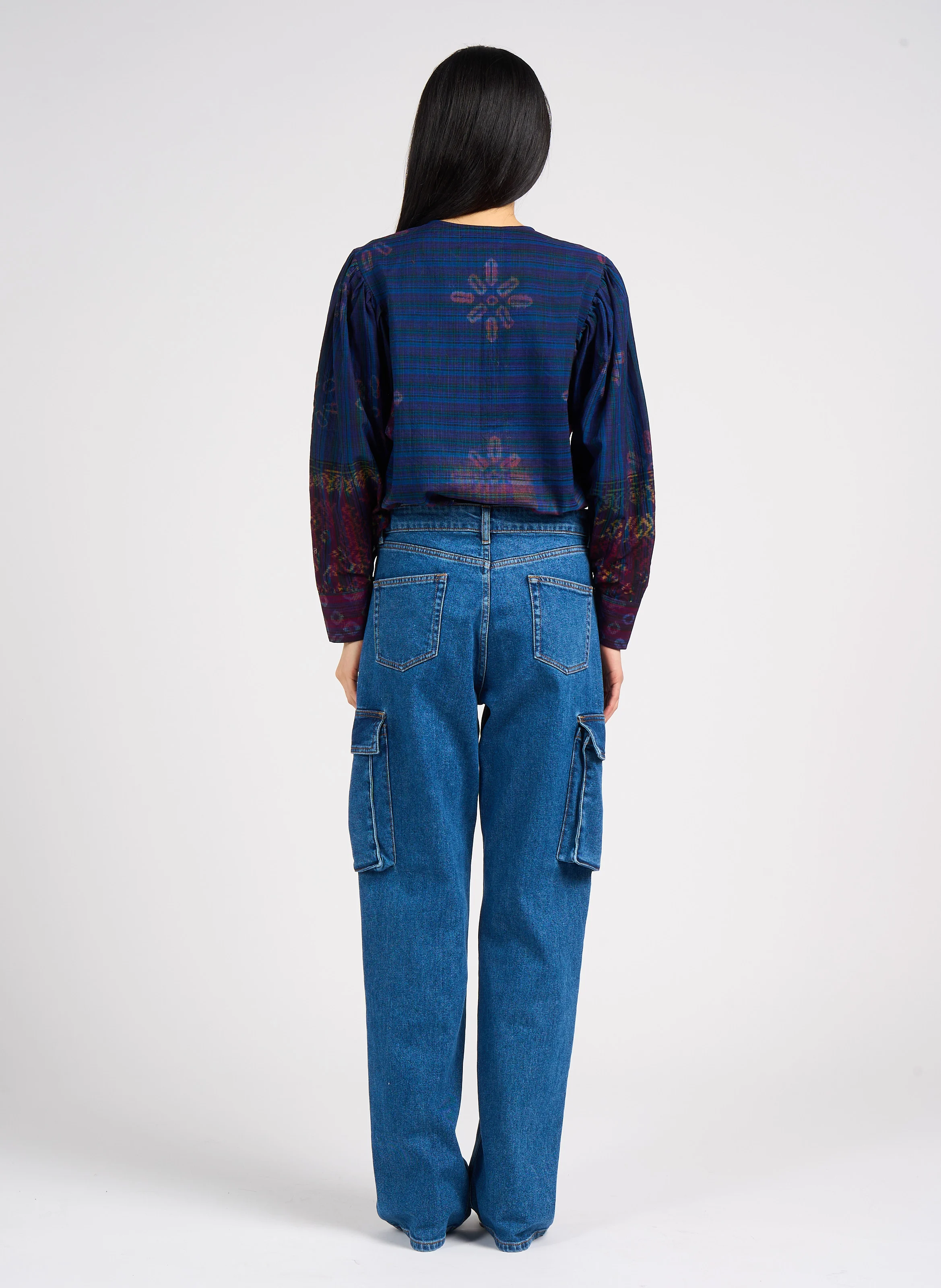NILAI IKAT - Chemise col rond imprimée en coton| Bleu