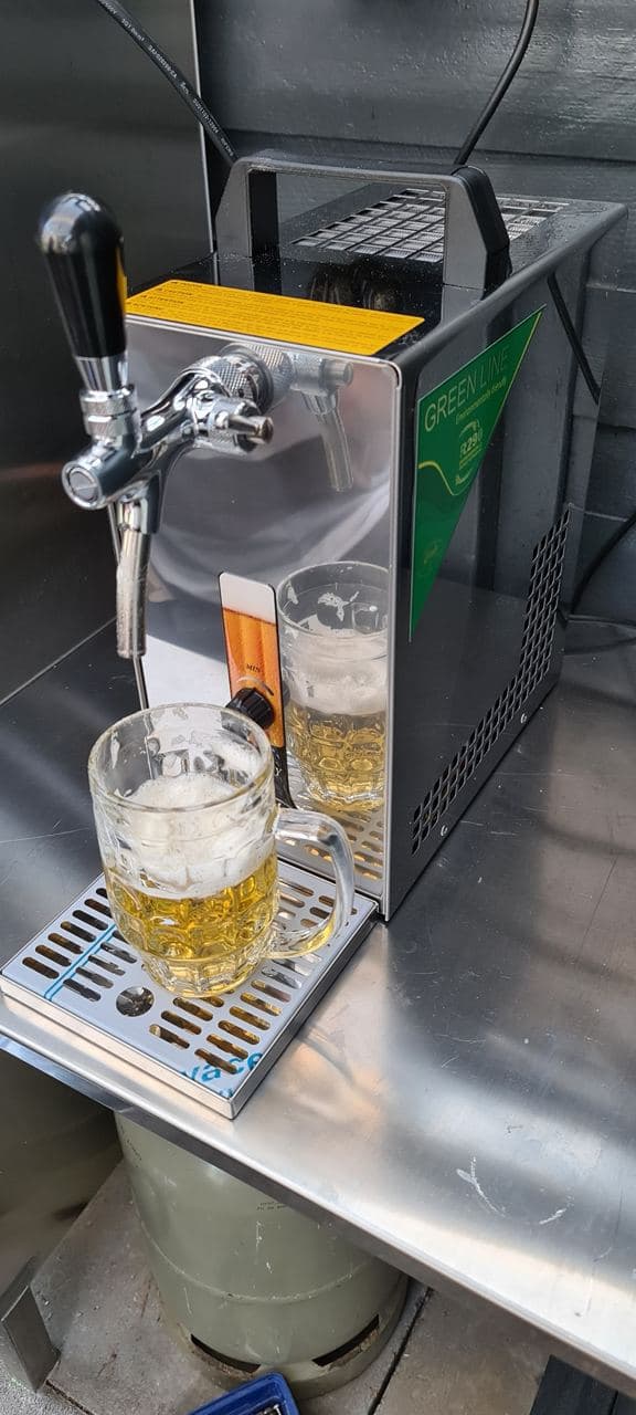 Komplett Set - Zapfanlage, Bierzapfanlage, Bierkoffer, Durchlaufkühler PYGMY 25 LE, 1-leitig Trockenkühler, 30 Liter/h, Green Line, 5 Liter Adapter