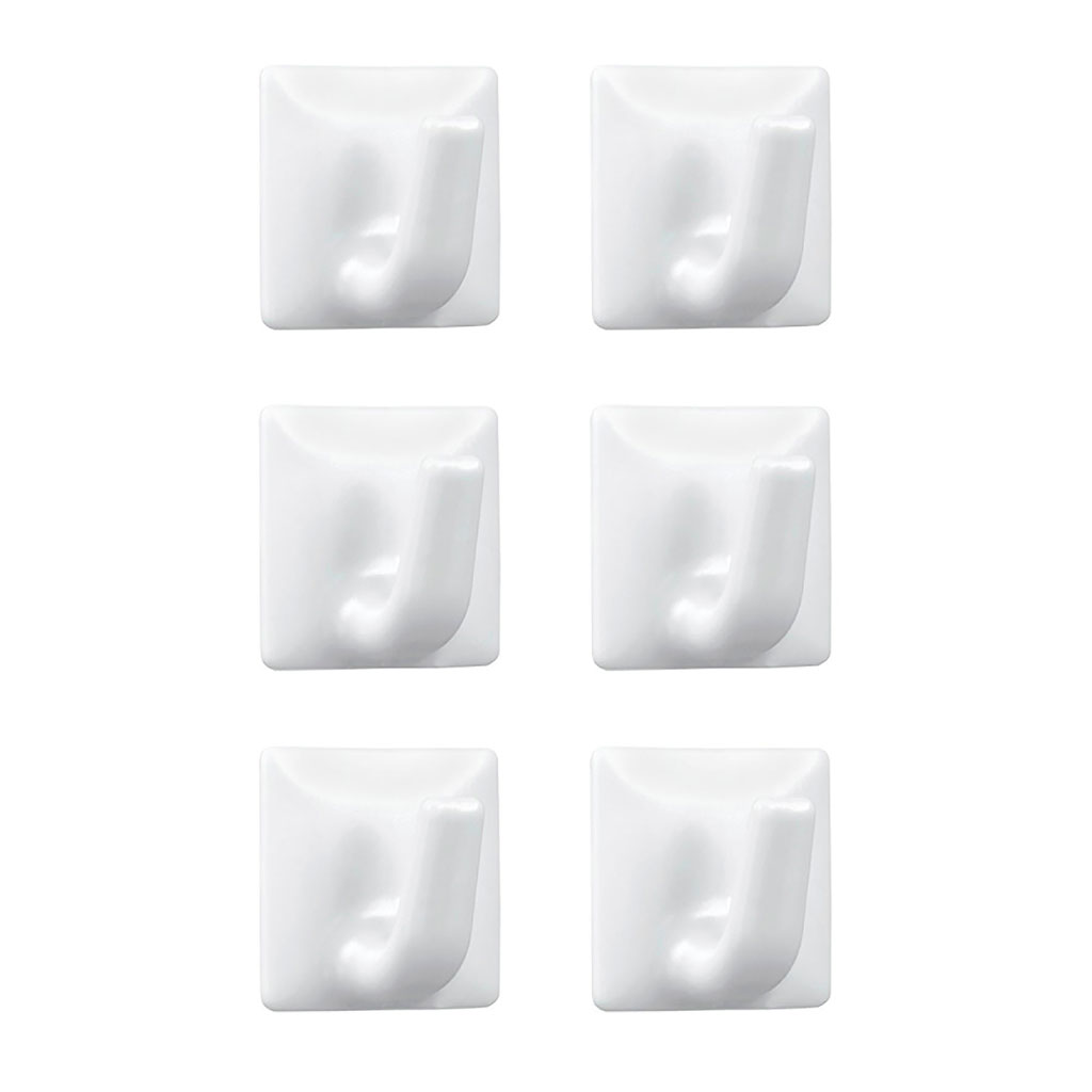 Lot de 6 crochets adhésifs carrés blancs 3x3cm
