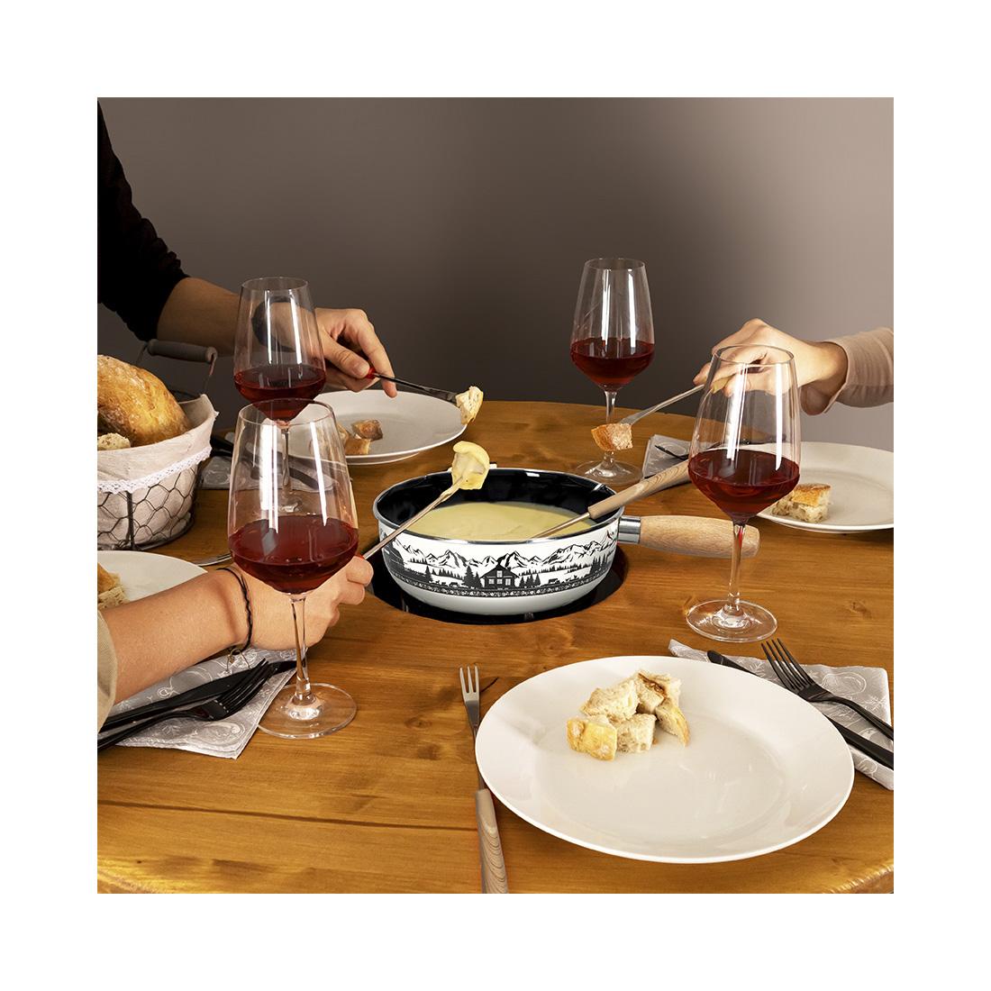CONTINI Stehtisch Barfass «Diavolezza» aus Eiche und Fonduerechaud