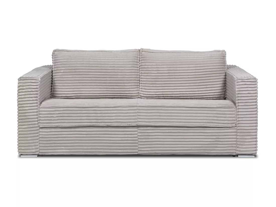 Canapé 4 places convertible express en velours côtelé grosses côtes gris clair - Couchage à lattes larges 160 cm - Matelas 14 cm LORETO
