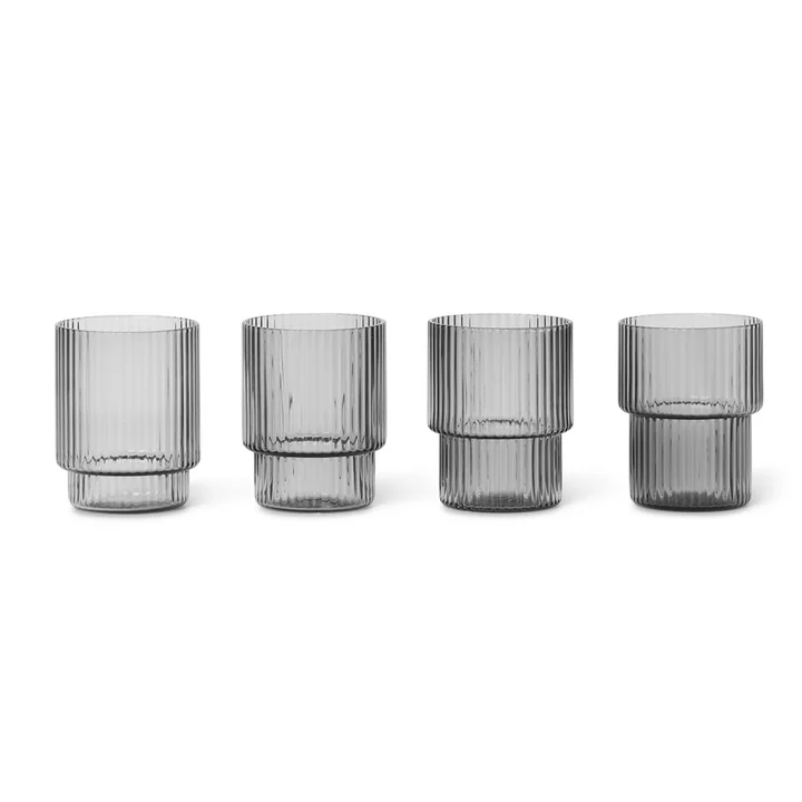 Ferm Living - Ripple Gläser, smoked grey (4er-Set)