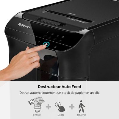 Fellowes AutoMax 350C - destructeur de documents coupe croisée - 350 feuilles - Corbeille 68 litres - anti-bourrage - destruction silencieuse