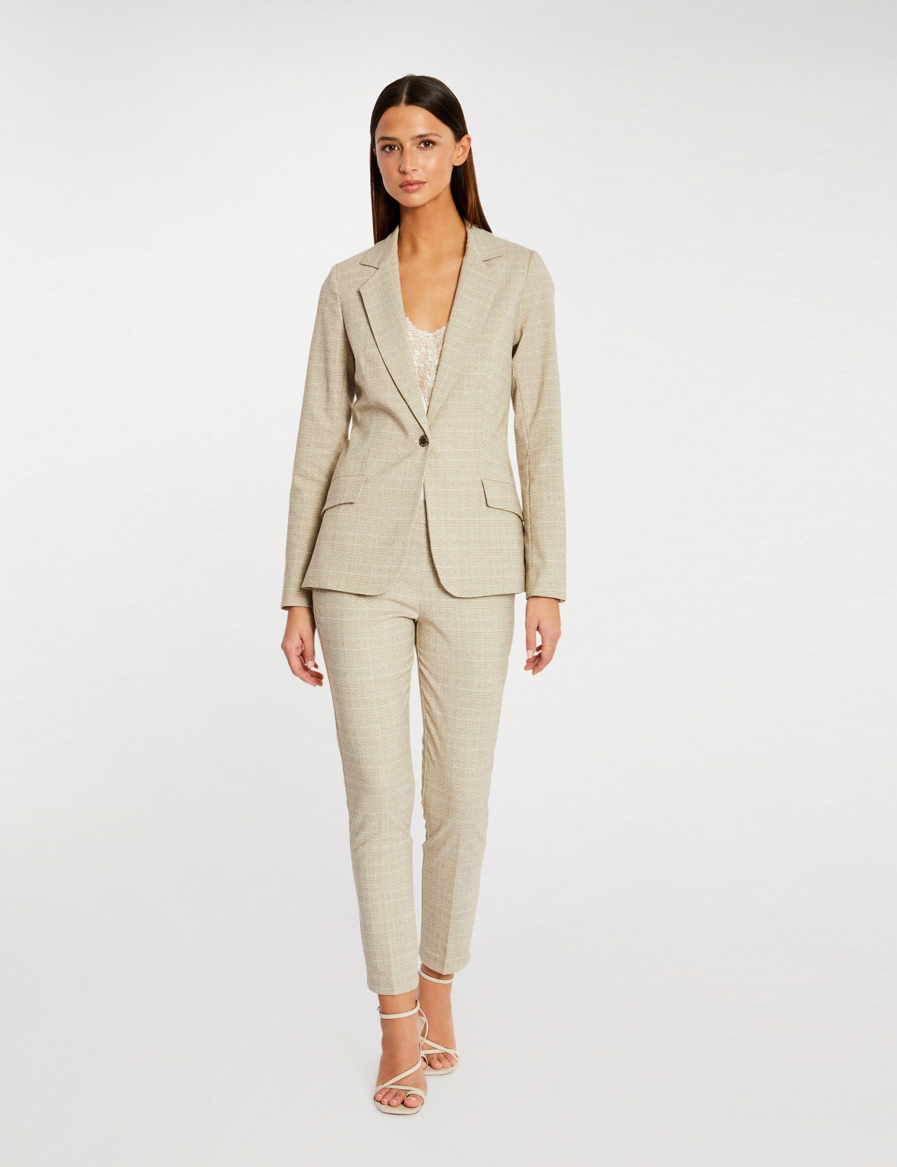 Pantalon 7/8ème coupe cigarette beige femme - beige