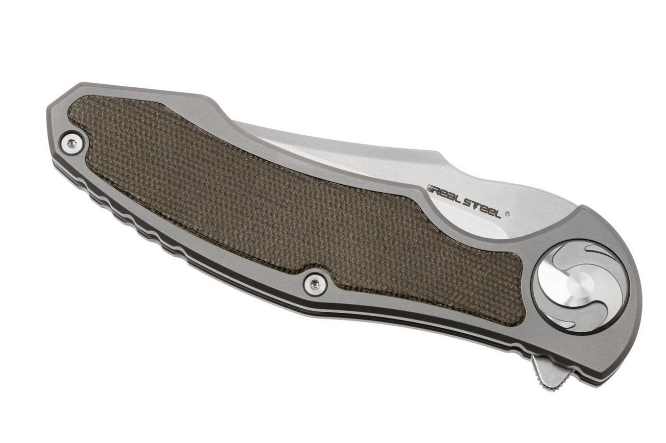 Real Steel Exorcist 9412GM, Stonewashed CPM S35VN, Sandblasted Titanium, Green Micarta Inlay zakmes, Carson Huang design