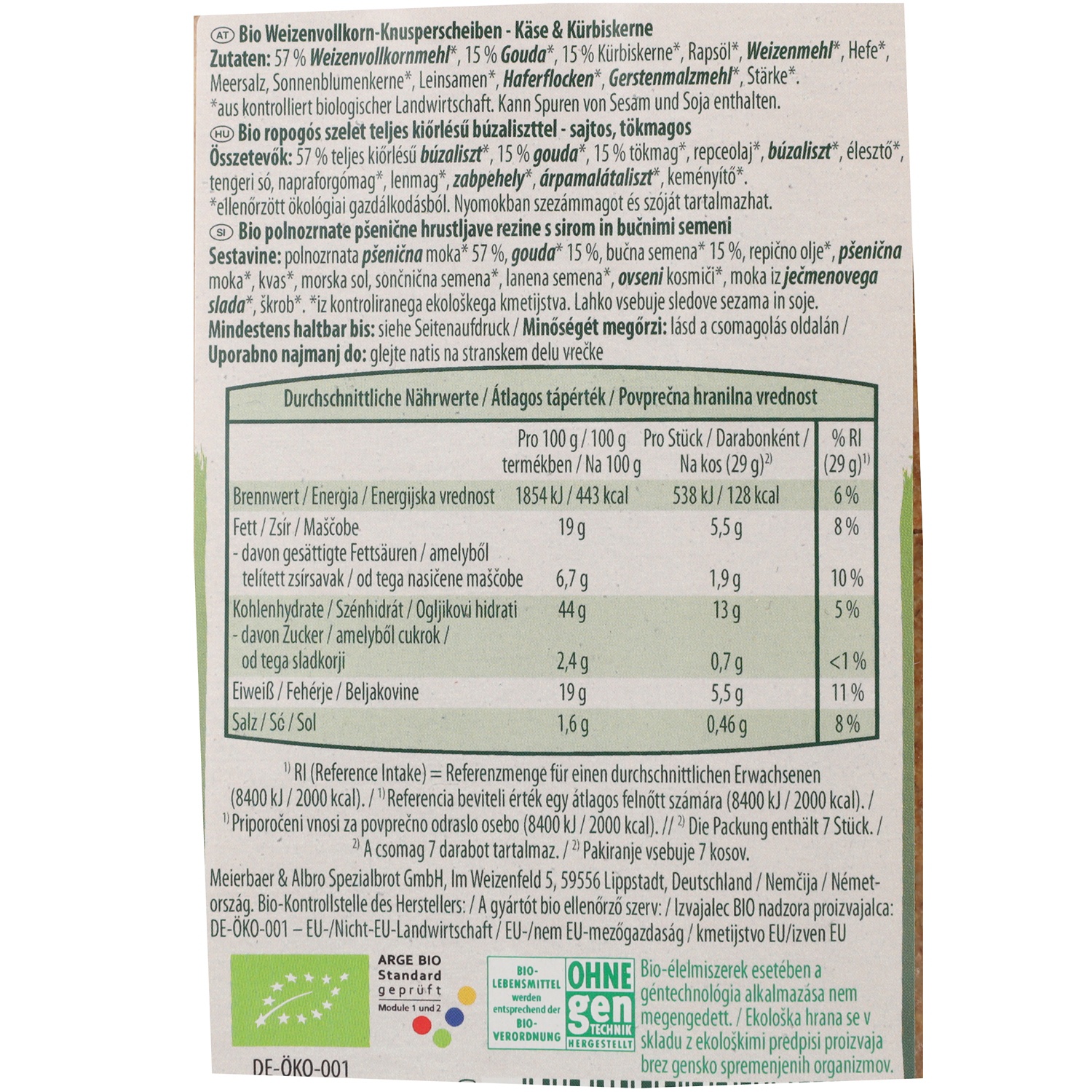 BIO NATURA BIO-Gourmet Knusperscheiben, Käse & Kürbiskerne 200 g