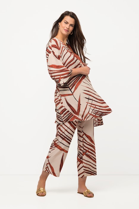 Kimono, Palmen, offene Form, Bindegürtel, 3/4-Arm