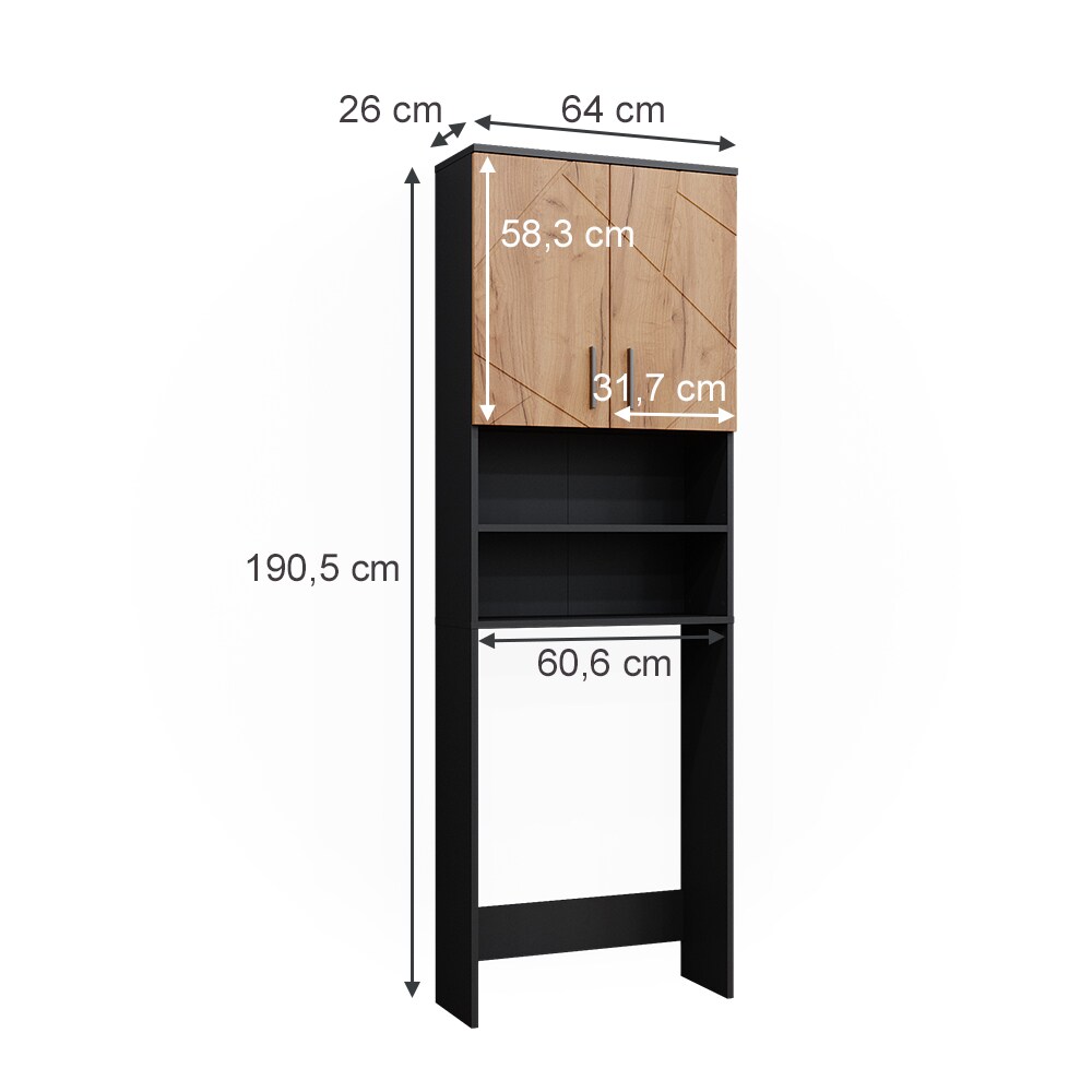 Vicco Waschmaschinenschrank Irma Anthrazit Eiche 64 x 191 cm Badezimmer