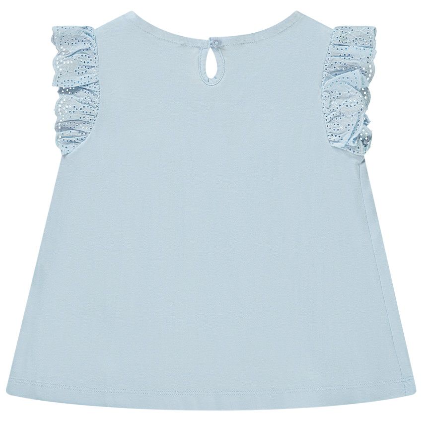 T-shirt manches courtes avec broderie anglaise pour fille - Bleu