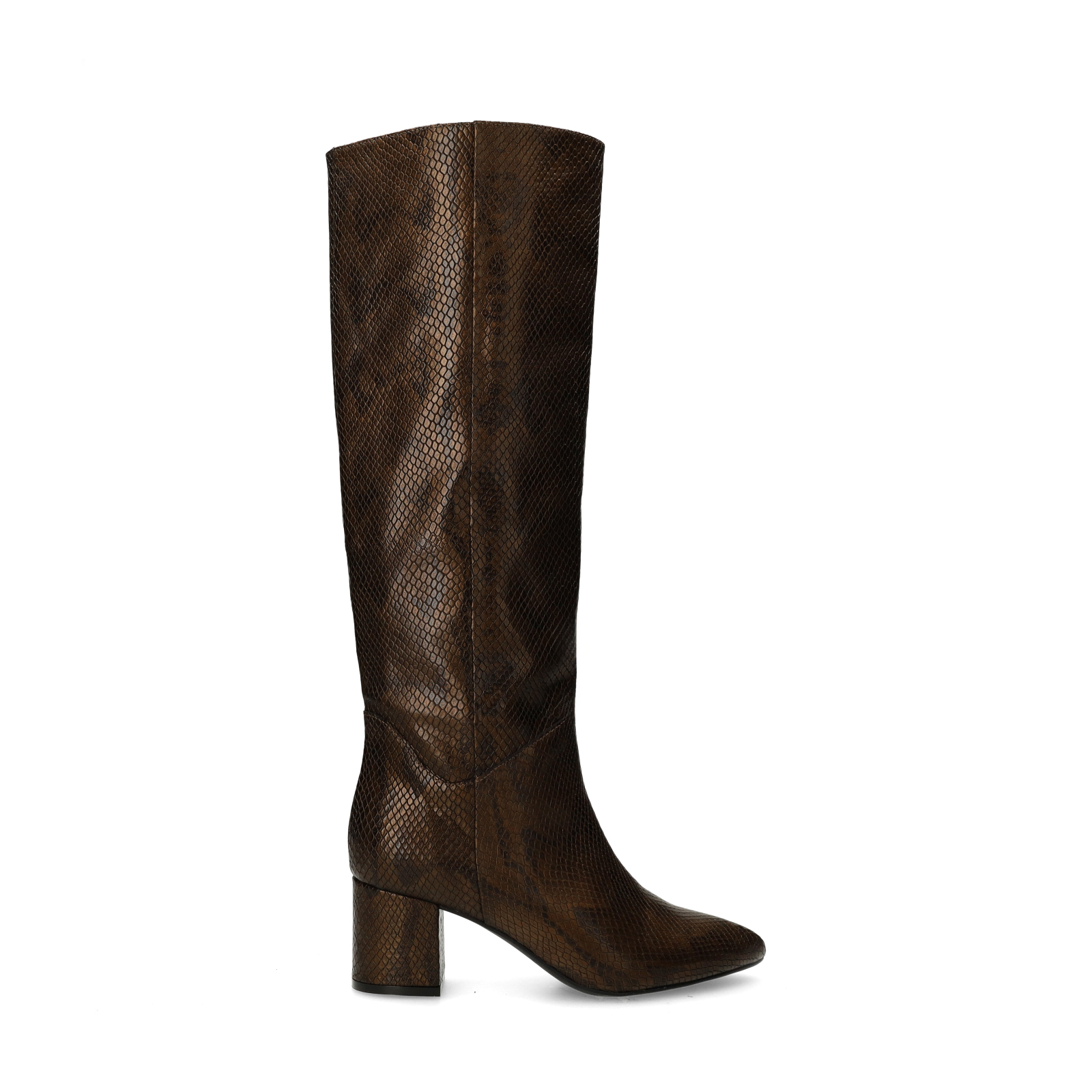 Bruine snake print hoge leren laarzen met hak