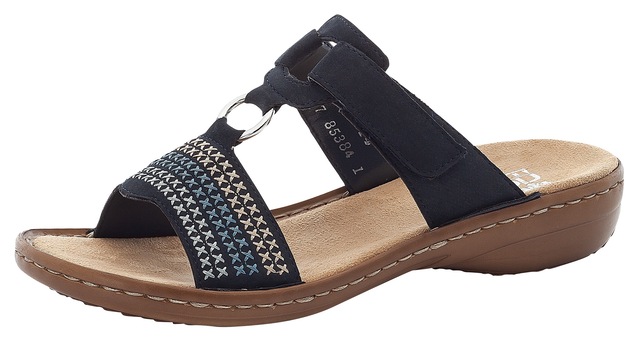 Rieker Pantolette  , Keilabsatz, Sommerschuh, Schlappen mit schöner Stickerei