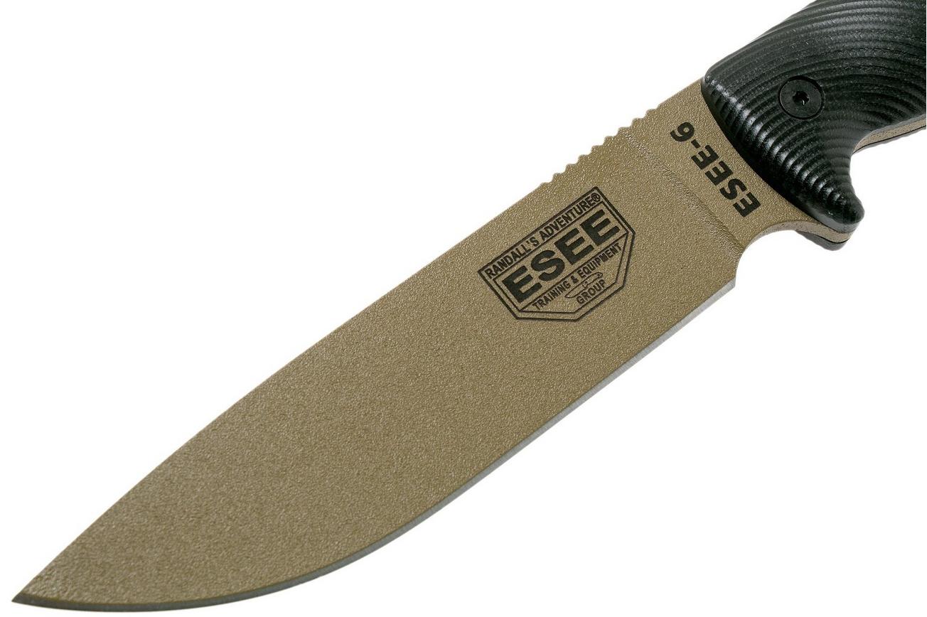 ESEE Model 6 Dark Earth Blade 3D Black G10 survivalmes 6PDE-001 zwarte schede   clip plate
